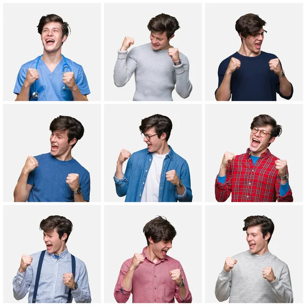 Collage Hombre Joven Sobre Fondo Blanco Aislado Muy Feliz Emocionado —  Fotos de Stock