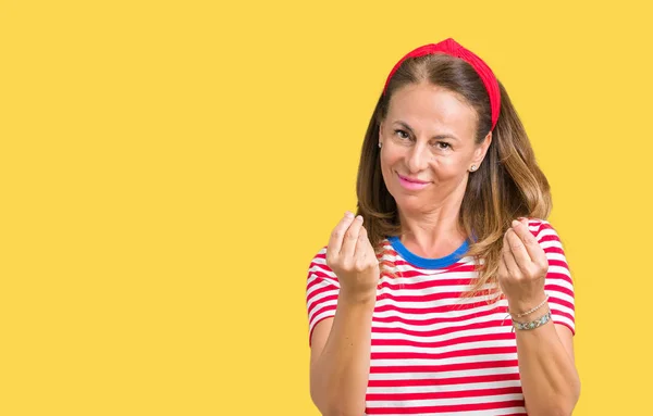 Mulher Meia Idade Bonita Vestindo Listras Casuais Shirt Sobre Fundo — Fotografia de Stock