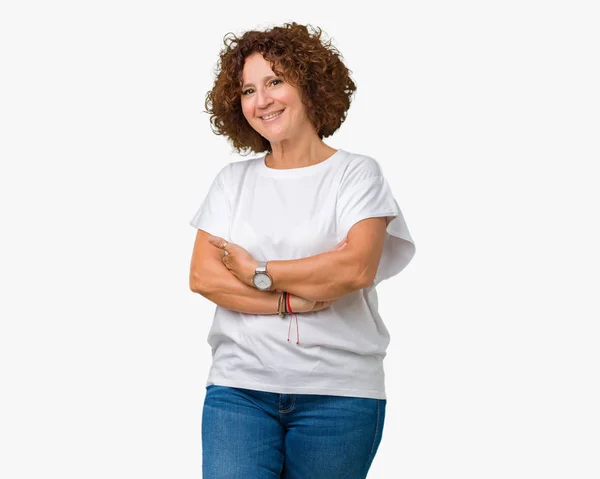 Mooie Midden Ager Senior Vrouw Dragen Witte Shirt Geïsoleerde Achtergrond — Stockfoto