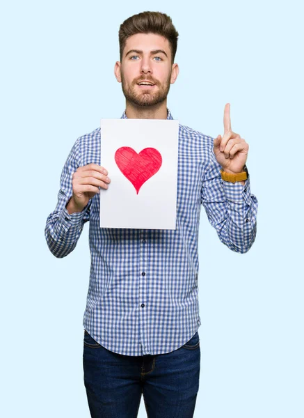 Kırmızı Kalp Bir Fikir Soru Işaret Parmağı Gülen Yüz Bir — Stok fotoğraf