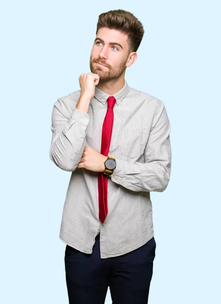 Young Handsome Business Man Hand Chin Thinking Question Pensive Expression — Stock Photo, Image