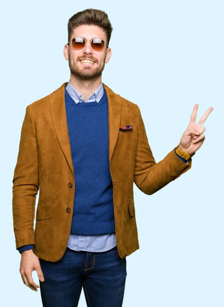 Young Handsome Elegant Man Wearing Sunglasses Smiling Happy Face Winking — Stock Photo, Image