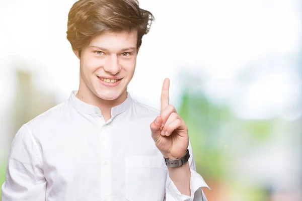 Young Handsome Business Man Isolated Background Showing Pointing Finger Number — Stock Photo, Image