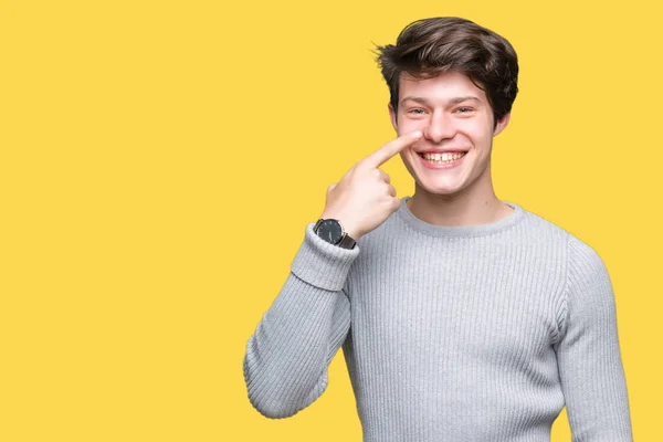 Junger Gutaussehender Mann Mit Winterpullover Über Isoliertem Hintergrund Der Mit — Stockfoto