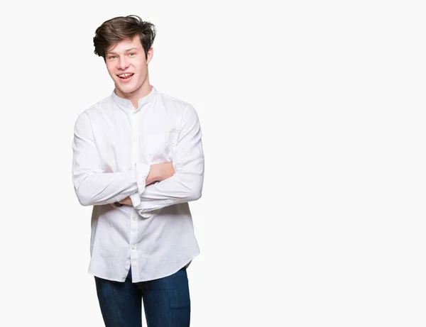 Joven Hombre Negocios Guapo Sobre Fondo Aislado Cara Feliz Sonriendo —  Fotos de Stock