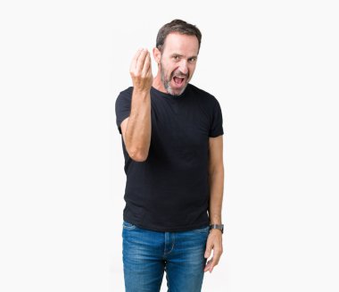 Yakışıklı orta yaş ağarmış komuta sizde izole arka yapıyor İtalyan üzerinde el ve parmak emin ifadeyle jest