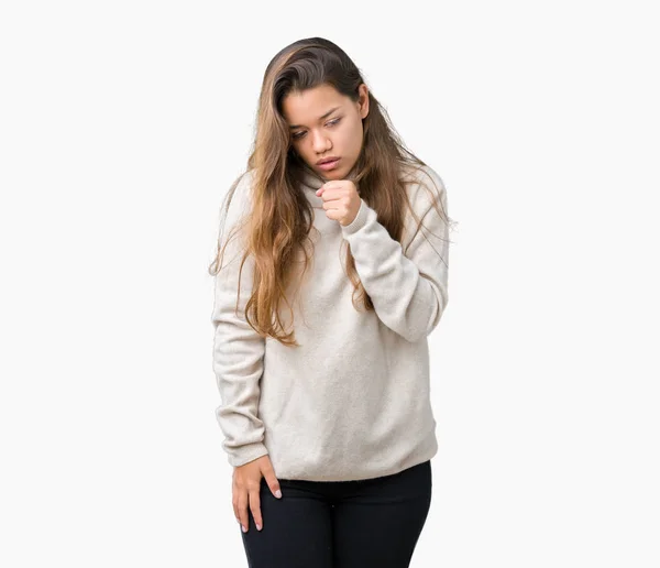 Junge Schöne Brünette Frau Die Rollkragenpullover Über Isoliertem Hintergrund Trägt — Stockfoto