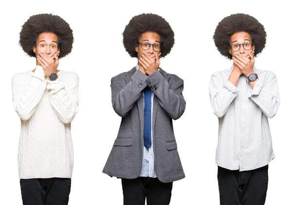 Collage Joven Con Pelo Afro Sobre Fondo Blanco Aislado Impactó —  Fotos de Stock