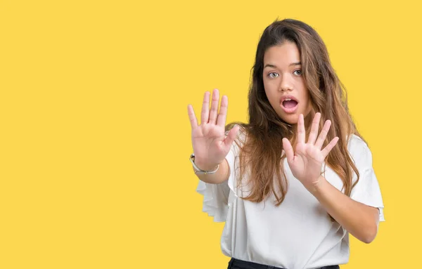 Young Beautiful Brunette Business Woman Isolated Background Afraid Terrified Fear — Stock Photo, Image