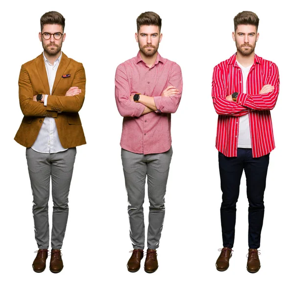 Collage Handsome Young Business Man White Isolated Background Skeptic Nervous — Stock Photo, Image