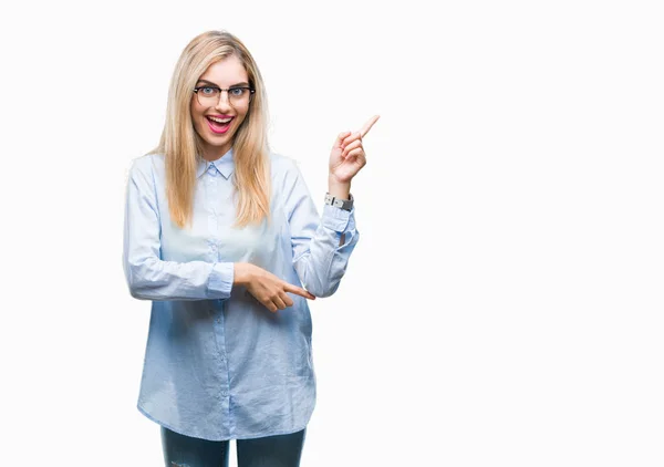 Young Beautiful Blonde Business Woman Wearing Glasses Isolated Background Big — Stock Photo, Image