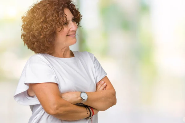 Hermosa Mujer Mediana Edad Ager Vistiendo Una Camiseta Blanca Sobre —  Fotos de Stock