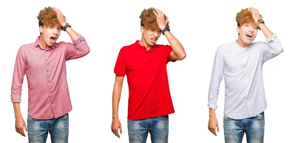 Colagem Homens Jovens Bussines Com Cabelo Encaracolado Sobre Fundo Branco — Fotografia de Stock