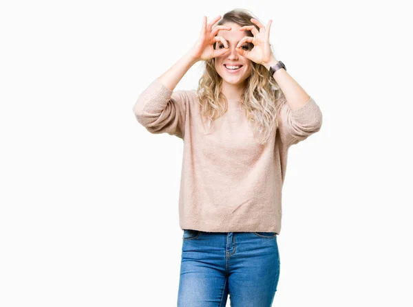 Beautiful Young Blonde Woman Wearing Sweatershirt Isolated Background Doing Gesture — Stock Photo, Image