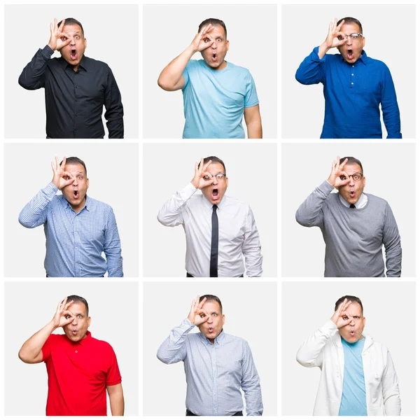 Composition Middle Age Arab Man Isolated Background Doing Gesture Shocked — Stock Photo, Image