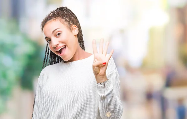 Jovem Trançado Cabelo Afro Americano Menina Vestindo Camisola Inverno Sobre — Fotografia de Stock