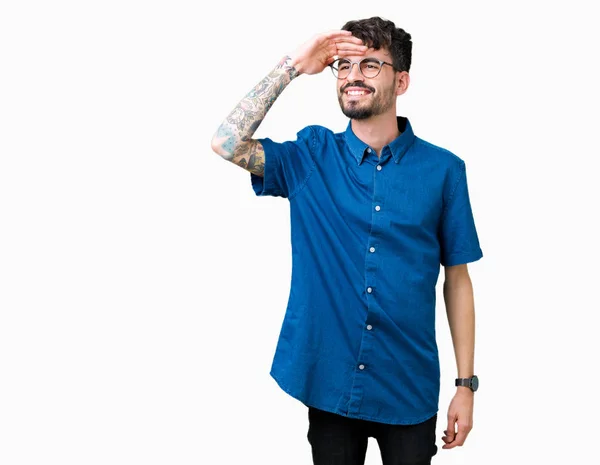 Joven Hombre Guapo Con Gafas Sobre Fondo Aislado Muy Feliz — Foto de Stock