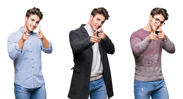 Collage Eines Jungen Gut Aussehenden Geschäftsmannes Vor Isoliertem Hintergrund Der — Stockfoto