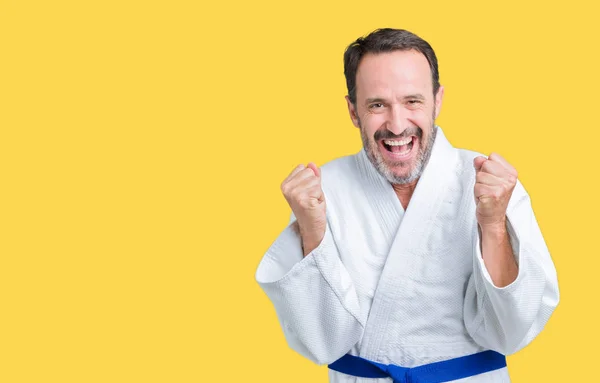 Hombre Mayor Guapo Mediana Edad Con Uniforme Kimono Sobre Fondo — Foto de Stock