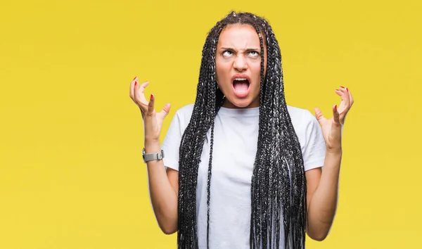 Jovem Trançado Cabelo Afro Americano Menina Sobre Fundo Isolado Louco — Fotografia de Stock