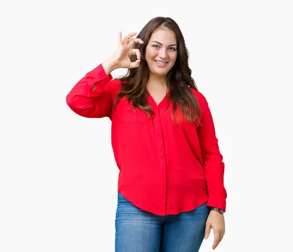 Hermosa Mujer Negocios Más Tamaño Joven Sobre Fondo Aislado Sonriendo — Foto de Stock