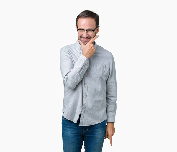Stilig Medelåldern Eleganta Senior Mannen Bär Glasögon Över Isolerade Bakgrund — Stockfoto