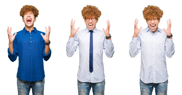 Collage Jóvenes Hombres Negocios Con Pelo Rizado Con Gafas Sobre —  Fotos de Stock
