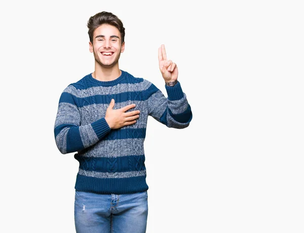 Jonge Knappe Man Geïsoleerd Background Swearing Met Hand Borst Vingers — Stockfoto