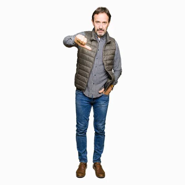 Middle Age Handsome Man Wearing Winter Vest Looking Unhappy Angry — Stock Photo, Image