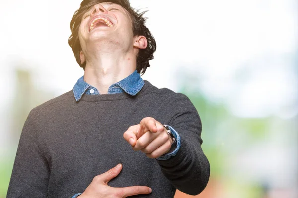 Jovem Bonito Homem Elegante Sobre Fundo Isolado Rindo Você Apontando — Fotografia de Stock