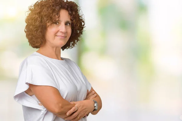 Hermosa Mujer Mediana Edad Ager Vistiendo Camiseta Blanca Sobre Fondo —  Fotos de Stock