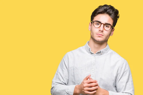 Young Handsome Man Wearing Glasses Isolated Background Hands Together Fingers — Stock Photo, Image