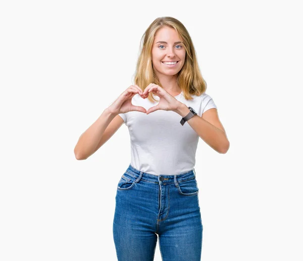 Belle Jeune Femme Portant Shirt Blanc Décontracté Sur Fond Isolé — Photo