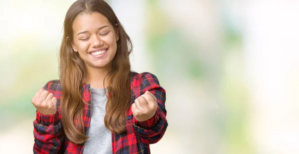 Giovane Bella Donna Bruna Indossa Una Giacca Sfondo Isolato Molto — Foto Stock