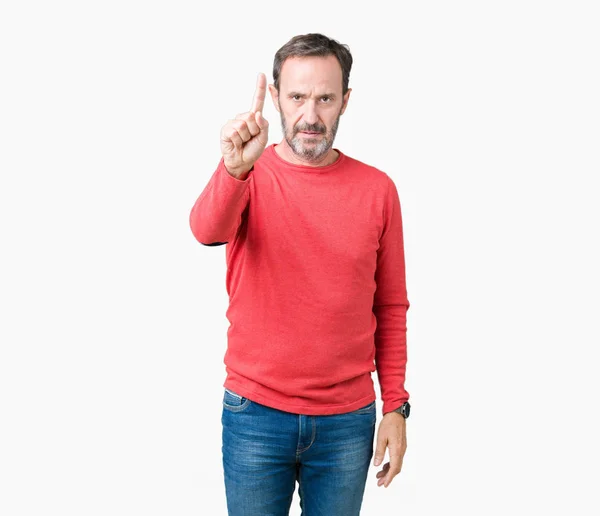 Handsome Middle Age Hoary Senior Man Wearing Winter Sweater Isolated — Stock Photo, Image