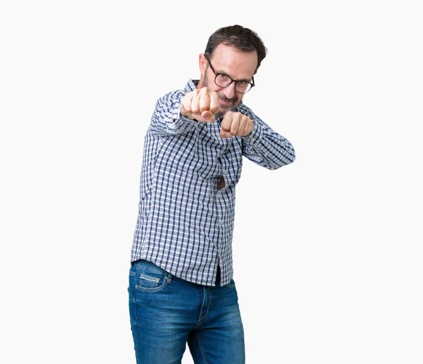 Guapo Mediana Edad Elegante Hombre Mayor Con Gafas Sobre Fondo —  Fotos de Stock