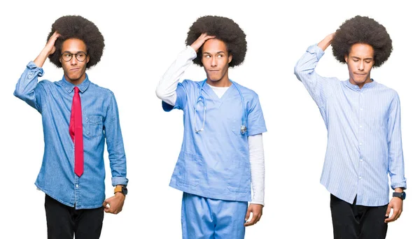 Collage Hombre Joven Con Pelo Afro Sobre Fondo Blanco Aislado —  Fotos de Stock