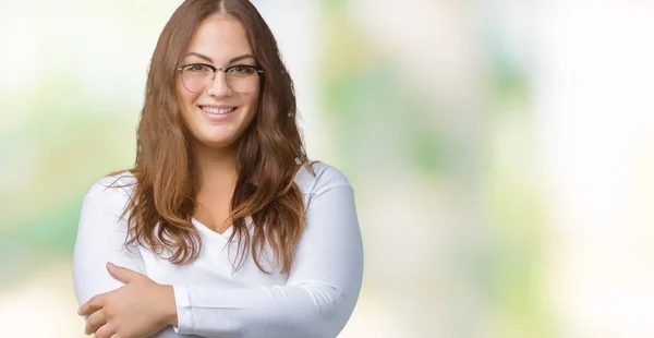 Mooie Grootte Jonge Vrouw Geïsoleerde Achtergrond Blij Gezicht Lachend Met — Stockfoto