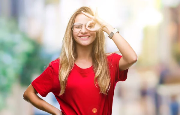 Joven Hermosa Mujer Rubia Con Gafas Sobre Fondo Aislado Haciendo —  Fotos de Stock