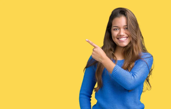 Giovane Bella Donna Bruna Che Indossa Maglione Blu Sfondo Isolato — Foto Stock