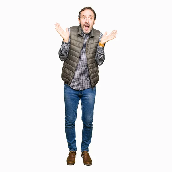 Middle Age Handsome Man Wearing Winter Vest Clueless Confused Expression — Stock Photo, Image