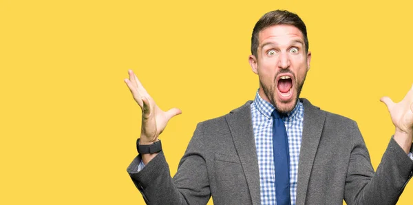 Handsome Business Man Wearing Suit Tie Celebrating Crazy Amazed Success — Stock Photo, Image