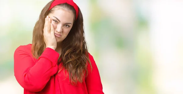 Bella Size Giovane Donna Sfondo Isolato Pensando Cercando Stanco Annoiato — Foto Stock