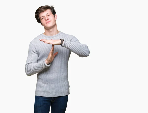 Joven Hombre Guapo Con Suéter Invierno Sobre Fondo Aislado Haciendo — Foto de Stock