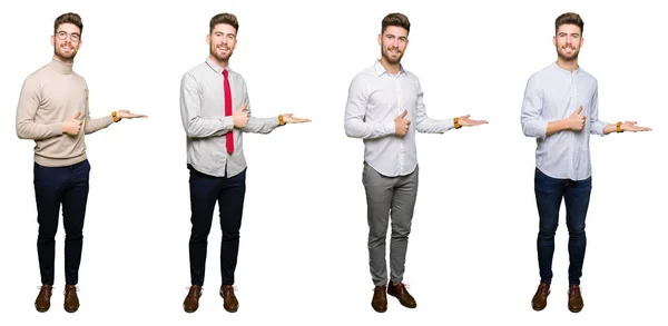 Collage Van Knappe Jonge Business Man Witte Geïsoleerde Achtergrond Tonen — Stockfoto