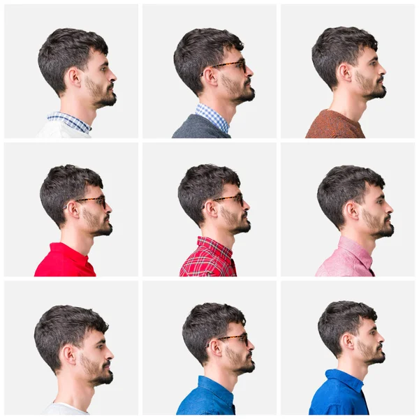 Collage Young Man Isolated Background Looking Side Relax Profile Pose — Stock Photo, Image