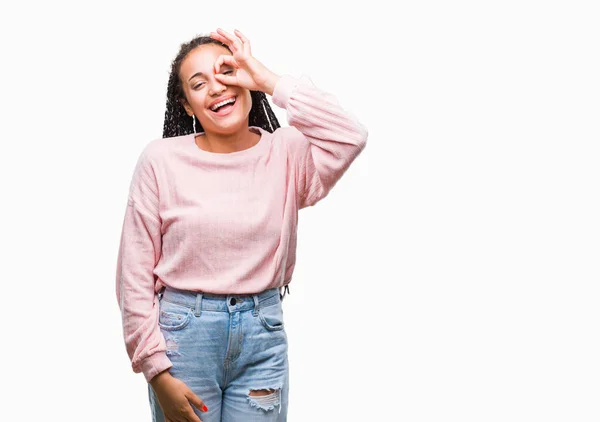 Jovem Trançado Cabelo Afro Americano Menina Vestindo Suéter Sobre Fundo — Fotografia de Stock