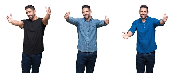 Colagem Homem Bonito Sobre Fundo Isolado Branco Olhando Para Câmera — Fotografia de Stock