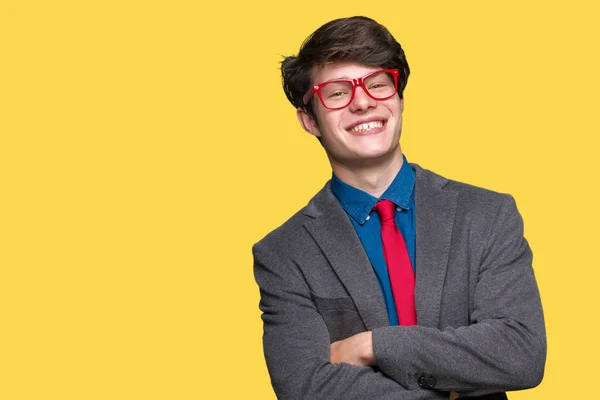 Young Handsome Business Man Wearing Red Glasses Isolated Background Happy — Stock Photo, Image