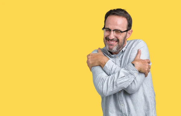 Bonito Homem Meia Idade Elegante Seniores Vestindo Óculos Sobre Fundo — Fotografia de Stock